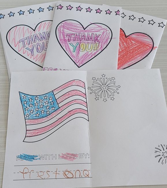hand-colored thank you cards for military members